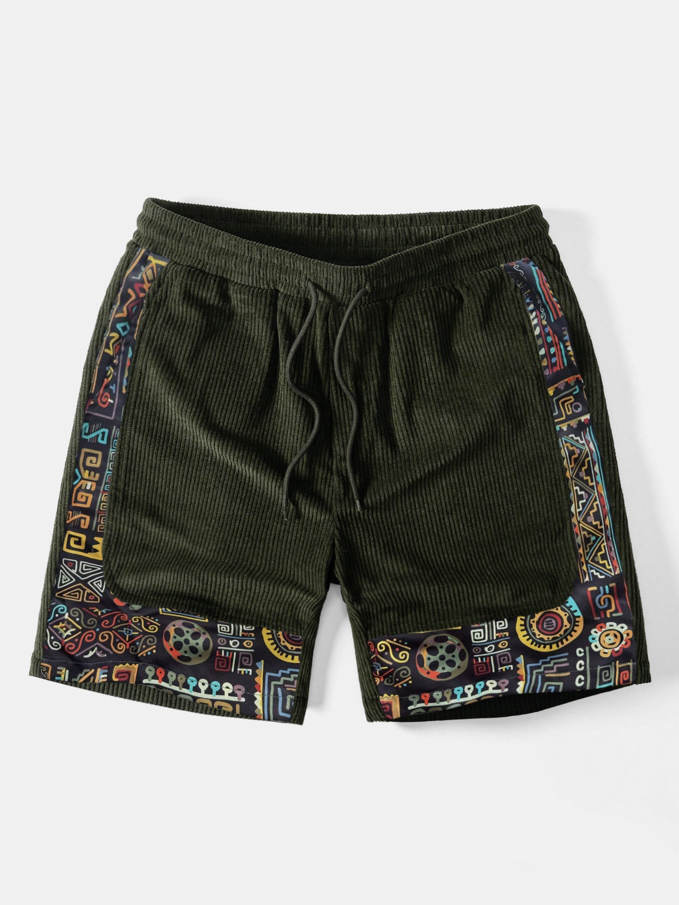 Tribal Geometric Print Patchwork Corduroy Shorts