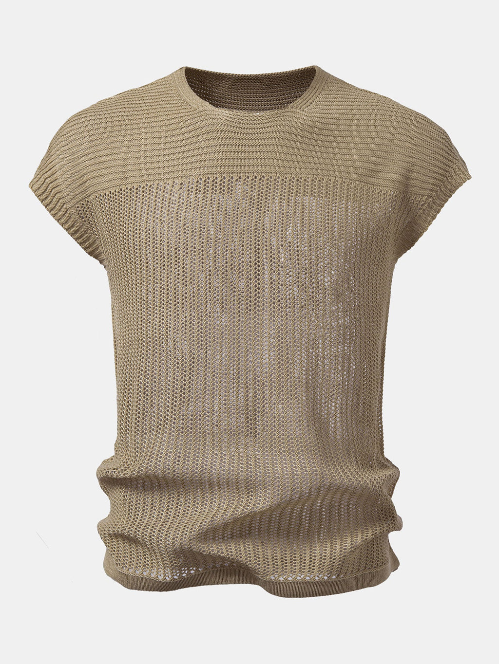 Open Knit Cap Sleeve Mesh Sweater T-Shirt