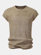 Open Knit Cap Sleeve Mesh Sweater T-Shirt