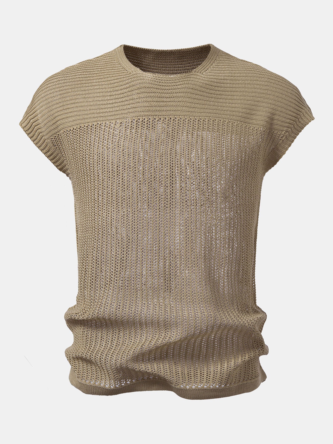 Open Knit Cap Sleeve Mesh Sweater T-Shirt