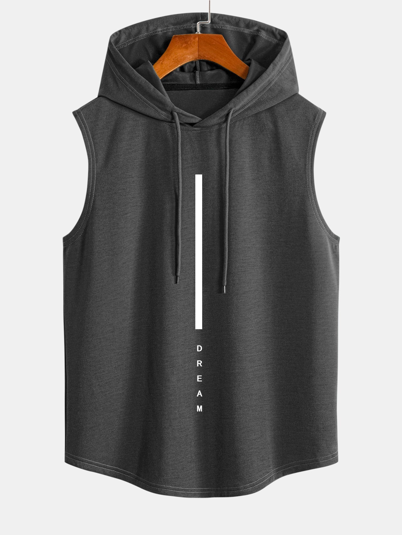 Dream Stripe Print Curved Hem Sleeveless Hooded Tank Top