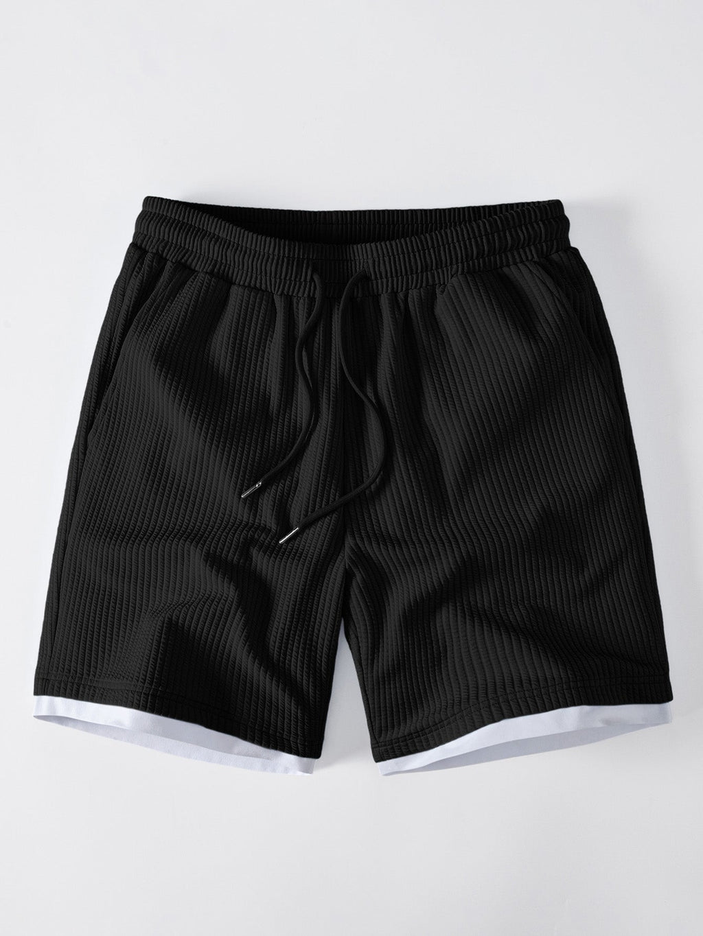 2 In 1 Ribbed Notched Collar T-Shirt & Ribbed 7" Shorts