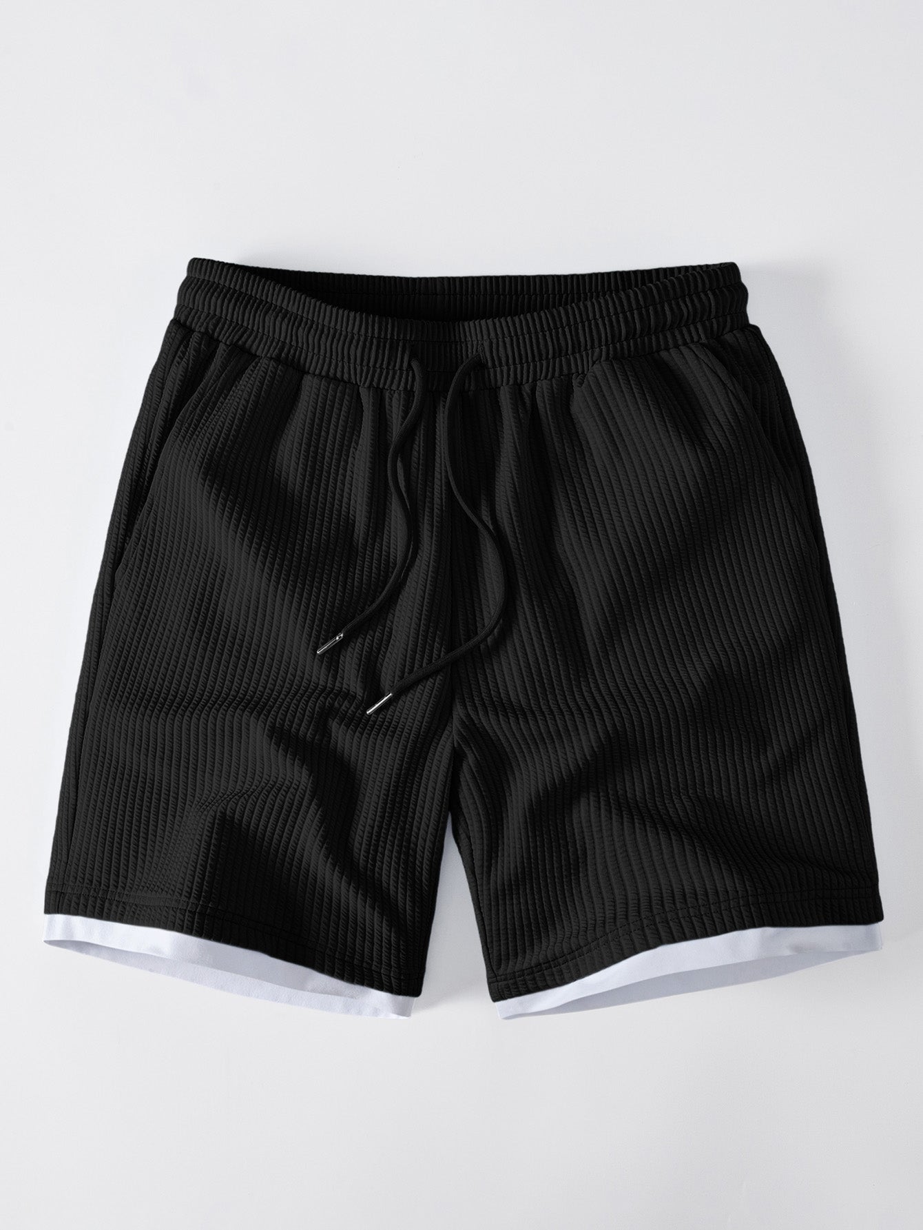 2 In 1 Ribbed Notched Collar T-Shirt & Ribbed 7" Shorts
