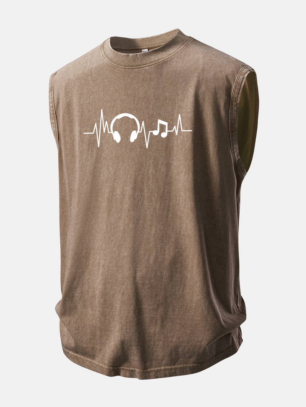 Music Heartbeat Print Washed Distressed Tank Top