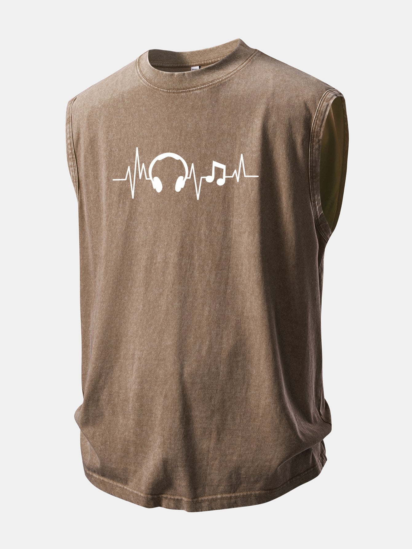 Music Heartbeat Print Washed Distressed Tank Top