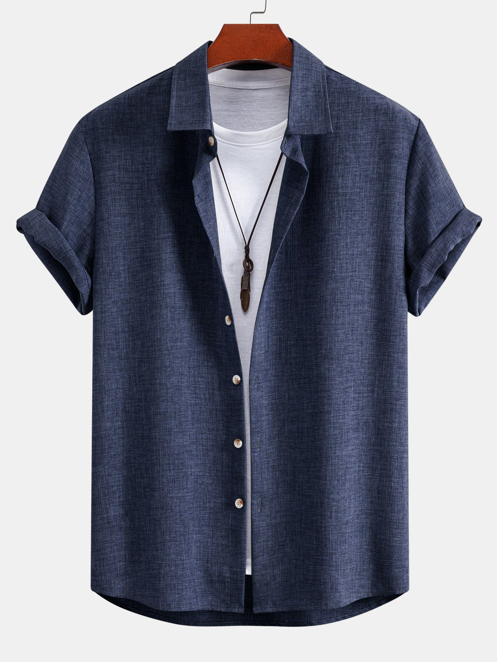 Linen Look Button Up Shirt & Drawstring 7" Shorts