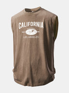 California Mountain Print Washed Distressed Tank Top