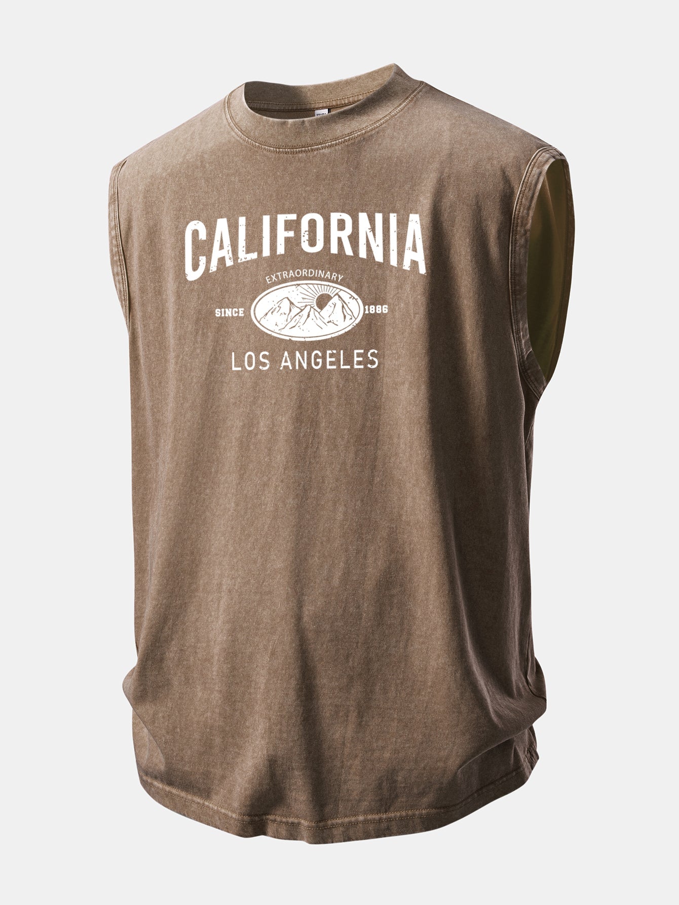 California Mountain Print Washed Distressed Tank Top