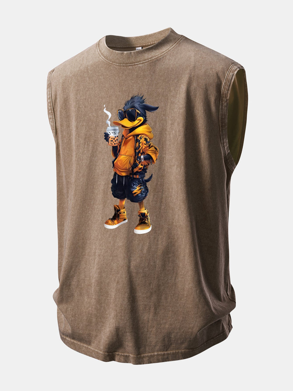 Cool Duck Print Washed Distressed Tank Top
