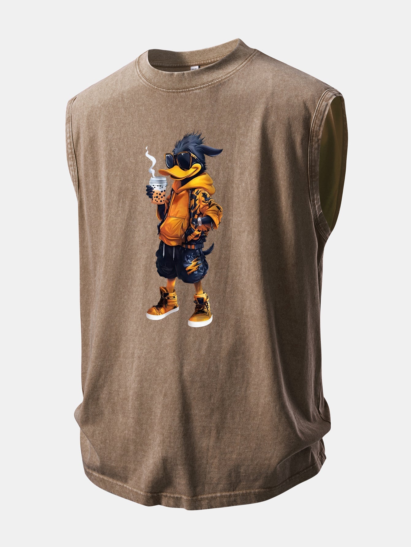 Cool Duck Print Washed Distressed Tank Top