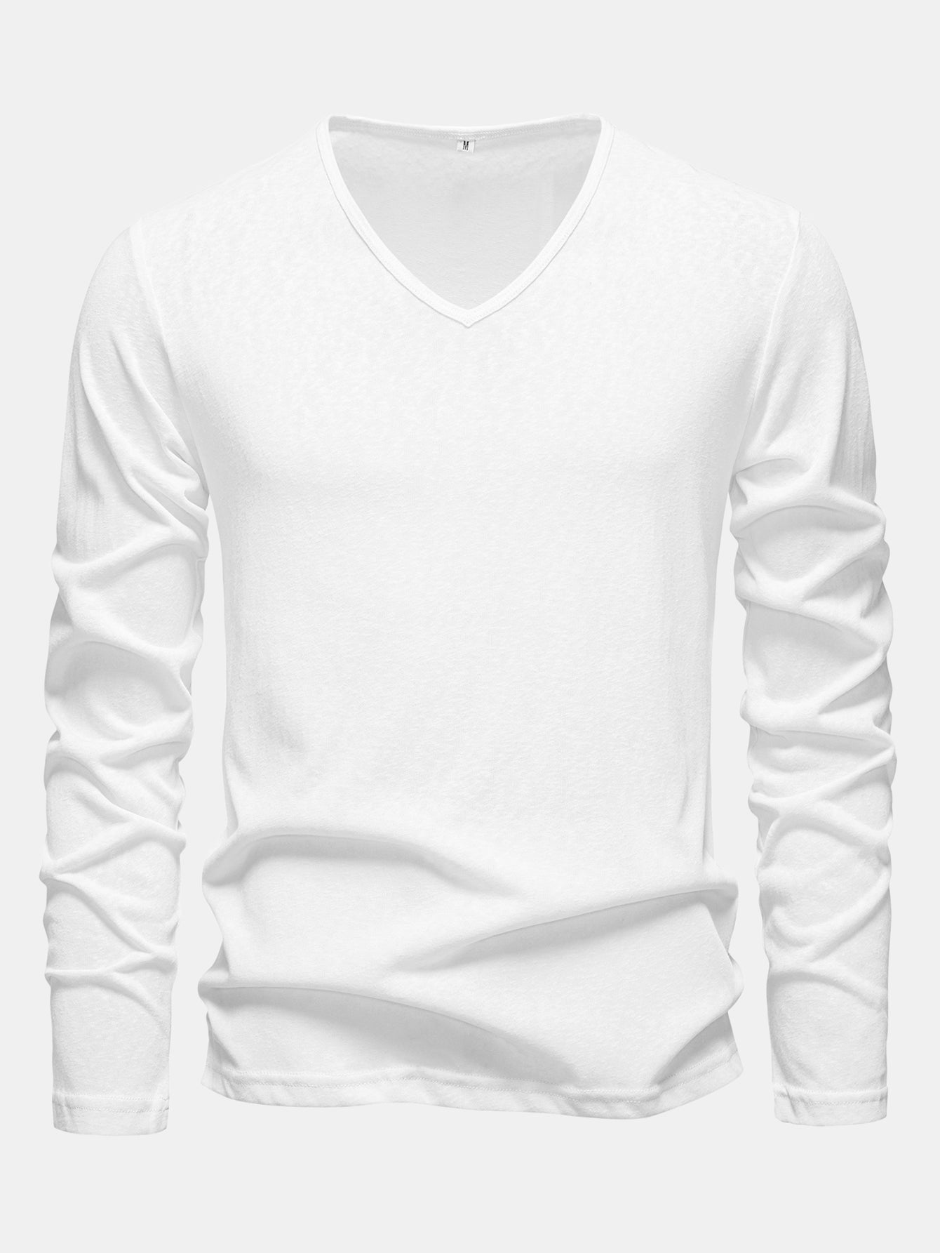 Long Sleeve Lightweight Linen Look V Neck T-Shirt