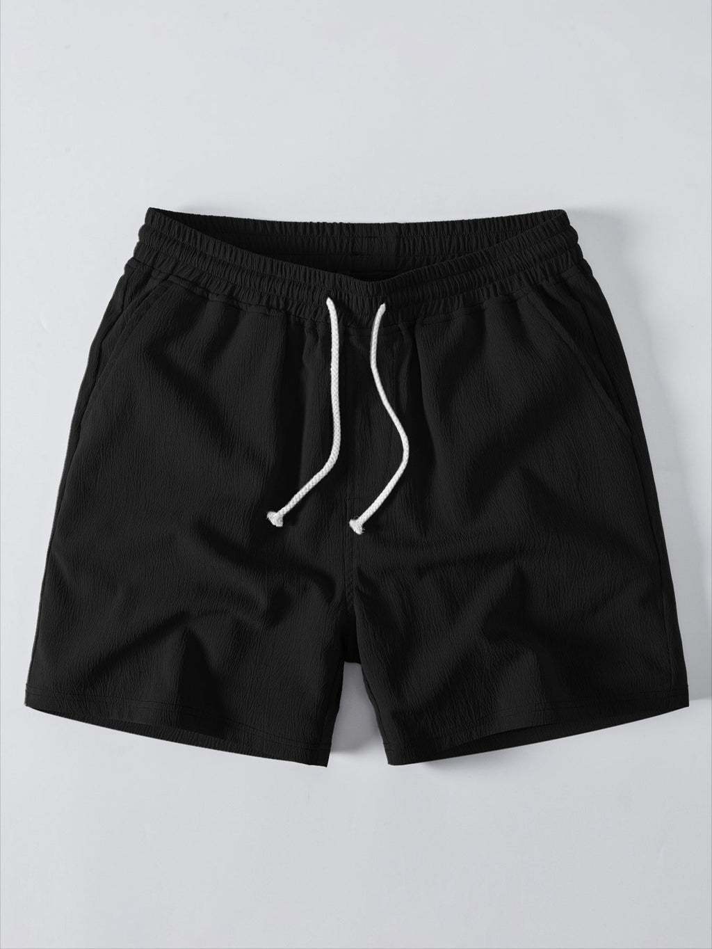 Stripe Open Knit Shirt & Crinkle Textured Drawstring 5" Shorts