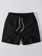 Stripe Open Knit Shirt & Crinkle Textured Drawstring 5" Shorts
