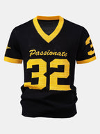 Vintage Contrast Varsity V Neck Knit T-Shirt