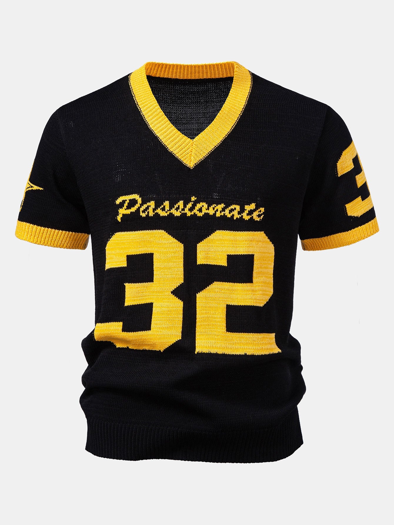 Vintage Contrast Varsity V Neck Knit T-Shirt