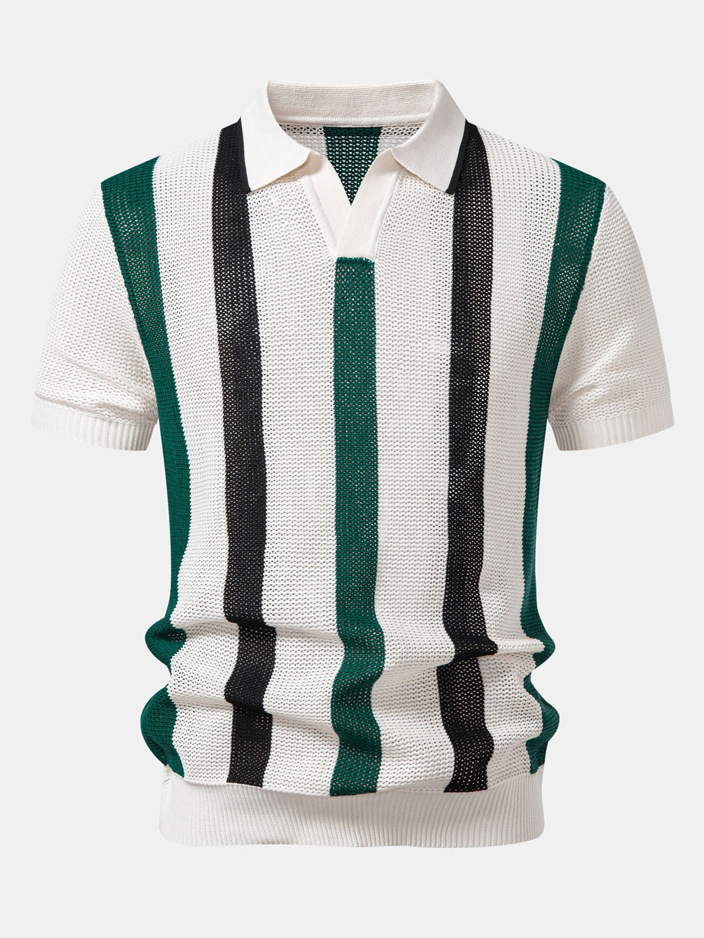 Stripe V Neck Knit Polo & Straight Leg Linen Pants
