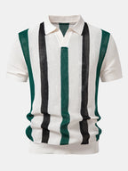 Stripe V Neck Knit Polo & Straight Leg Linen Pants