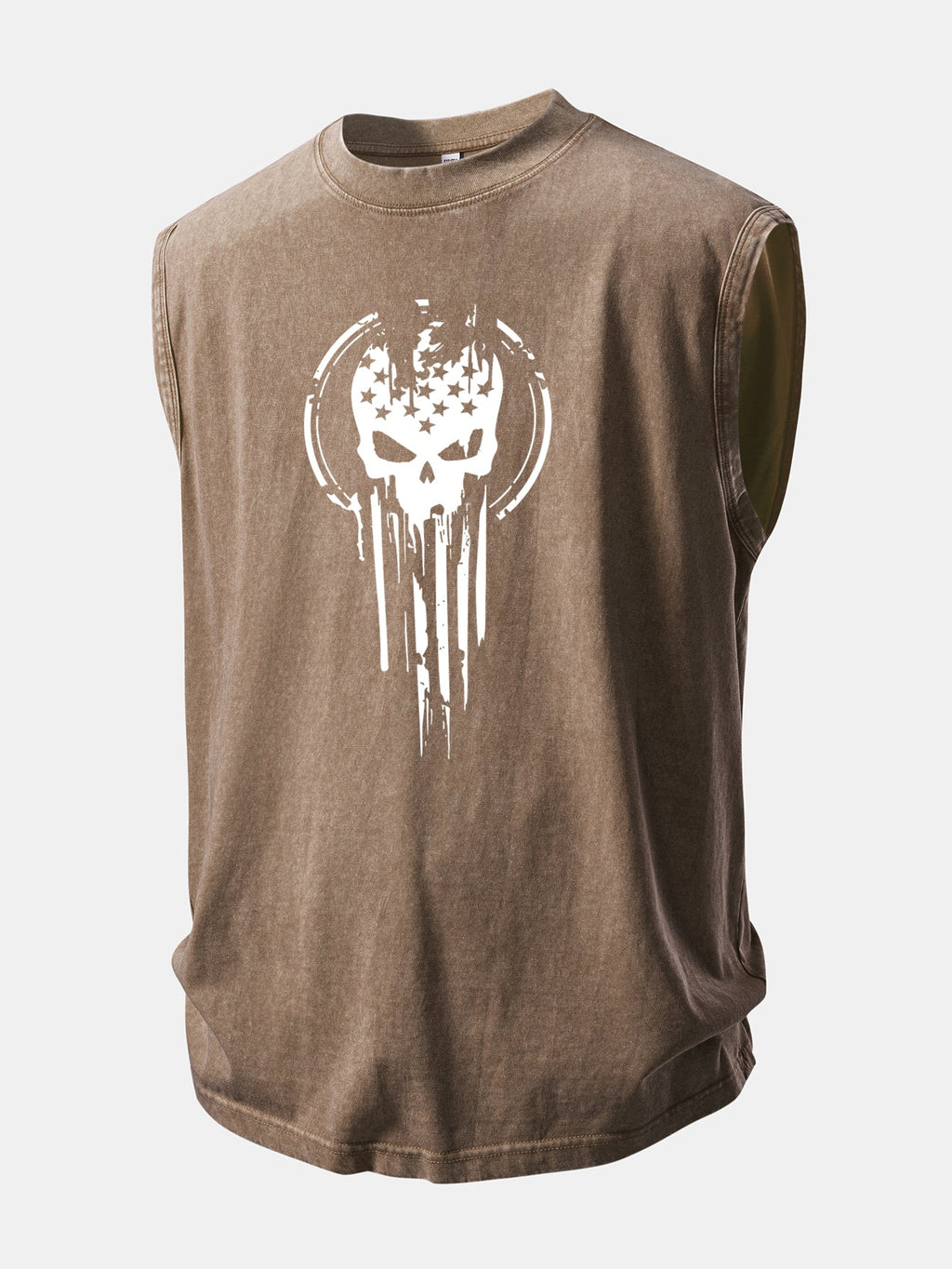 American Flag Skull Print Washed Distressed Tank Top