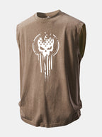 American Flag Skull Print Washed Distressed Tank Top