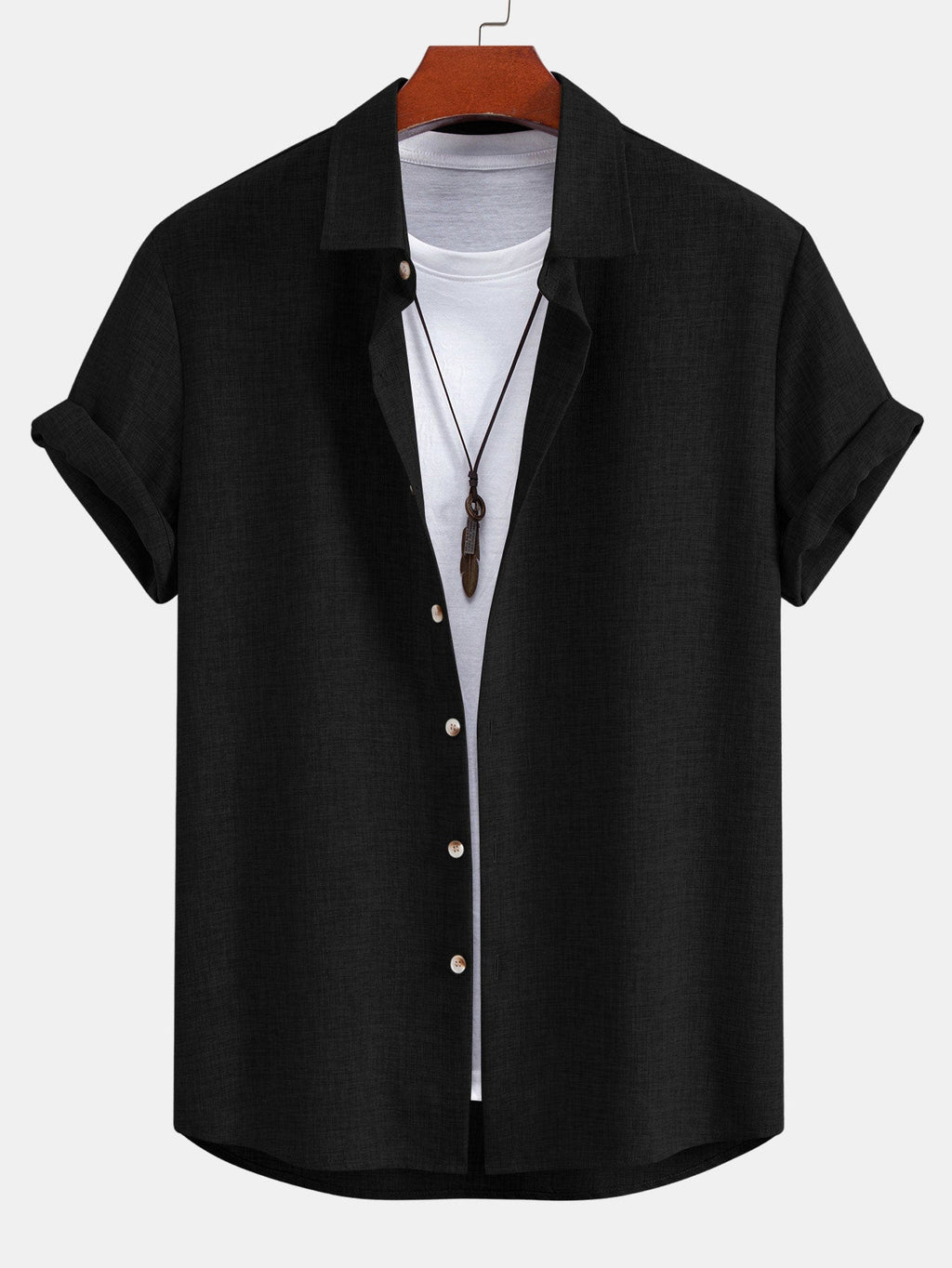 Linen Look Button Up Shirt & Crinkle Textured Straight Leg Pants