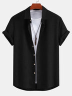 Linen Look Button Up Shirt & Crinkle Textured Straight Leg Pants