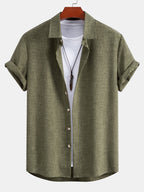Linen Look Button Up Shirt & Drawstring 7" Shorts