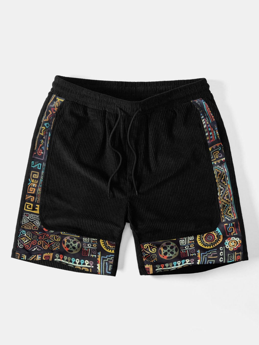 Tribal Geometric Print Patchwork Corduroy Shorts