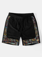 Tribal Geometric Print Patchwork Corduroy Shorts