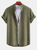 Linen Look Stand Collar Shirt