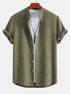 Linen Look Stand Collar Shirt
