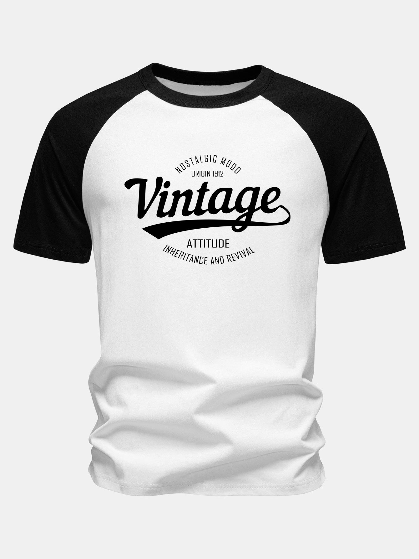 Vintage Print Cotton Raglan Sleeve T-Shirt