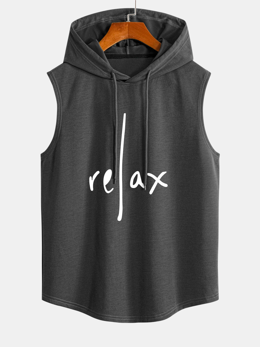 Relax Print Curved Hem Sleeveless Hooded Tank Top