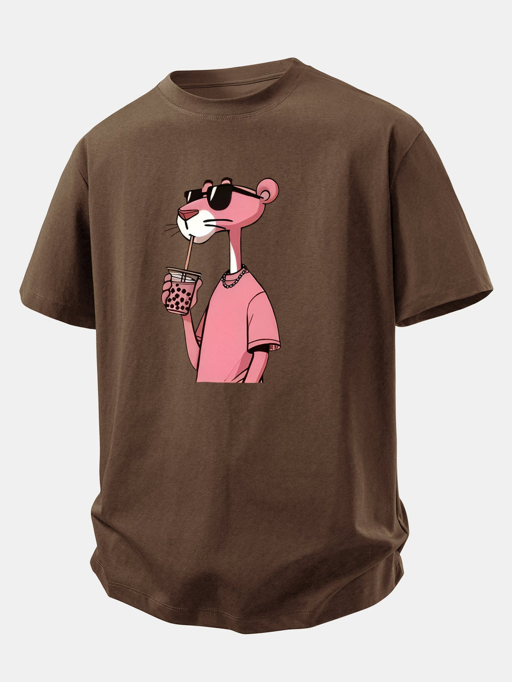 Relax Fit Pink Panther Print Crew Collar T-Shirt  & Drawstring Jersey 7" Shorts
