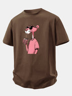 Relax Fit Pink Panther Print Crew Collar T-Shirt  & Drawstring Jersey 7" Shorts