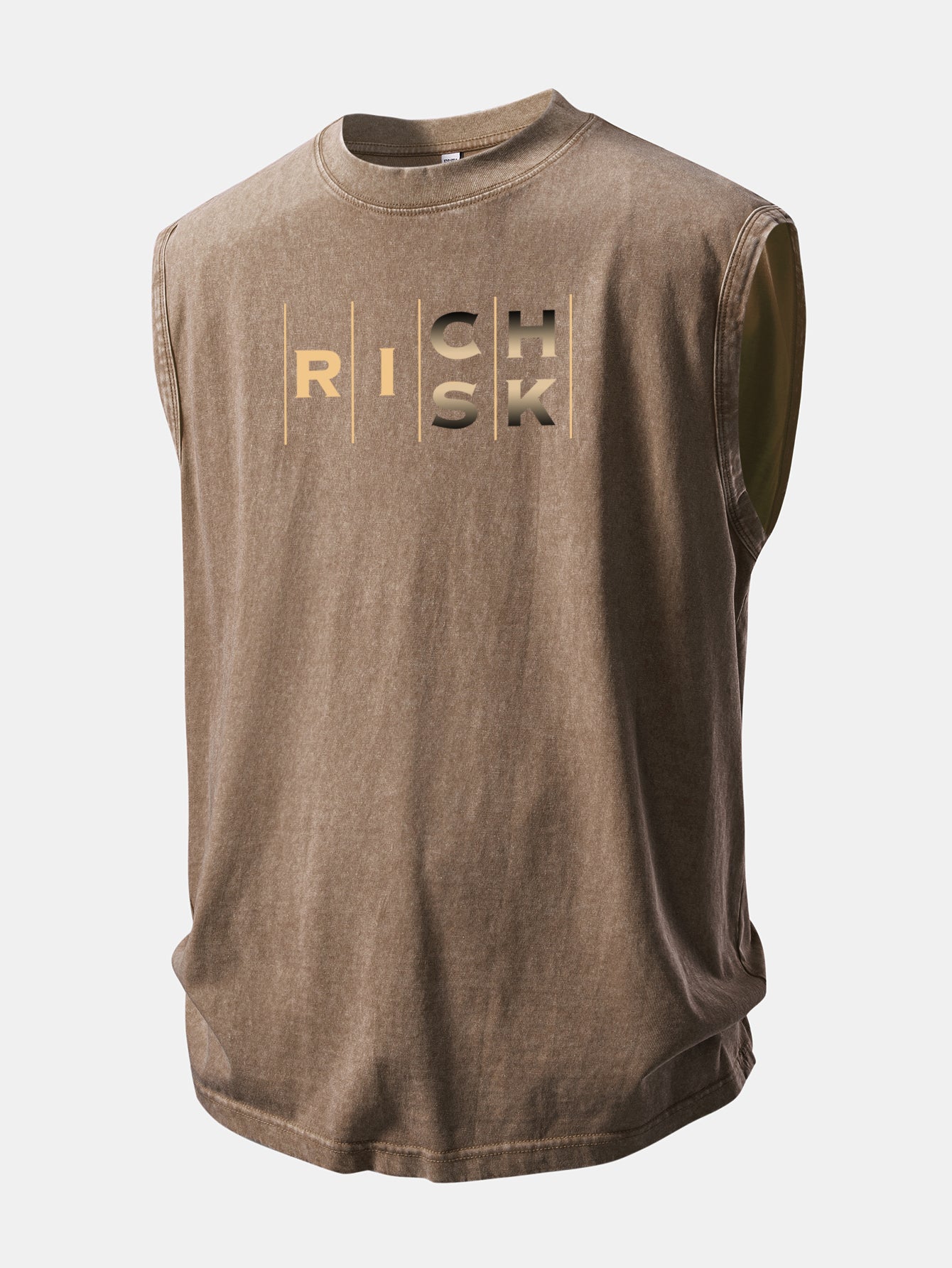 Rich Or Risk Print Washed Distressed Tank Top