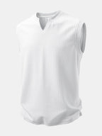 Ribbed Notched Collar Tank Top & Ribbed Drawstring 7" Shorts