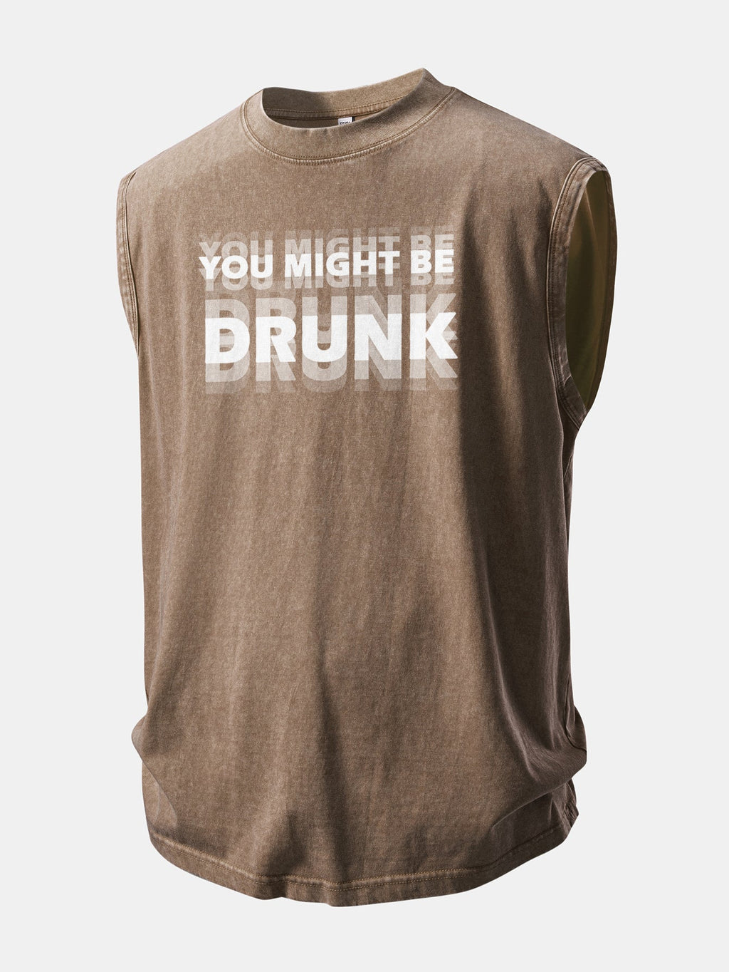 You Might Be Drunk Print Washed Distressed Tank Top