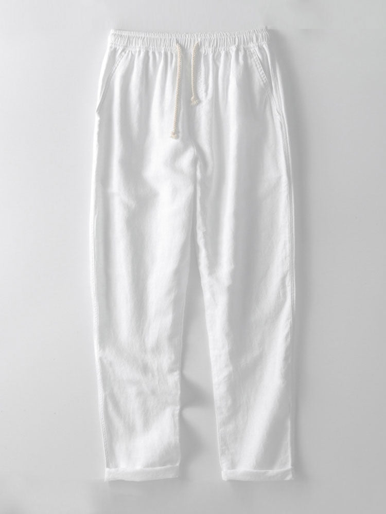 Stripe Open Knit Shirt & Straight Leg Linen Pants
