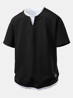 2 In 1 Waffle Notched Collar T-Shirt & Drawstring 7" Shorts Set