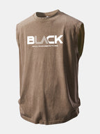 Black Print Washed Distressed Tank Top