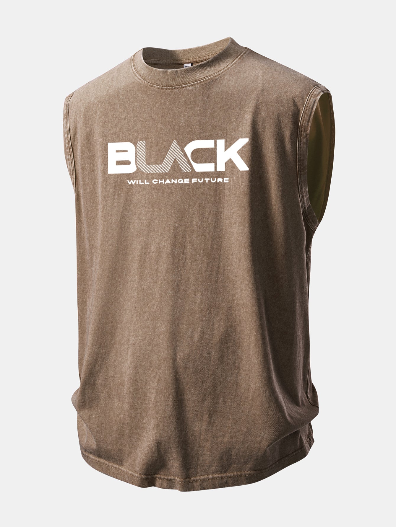 Black Print Washed Distressed Tank Top