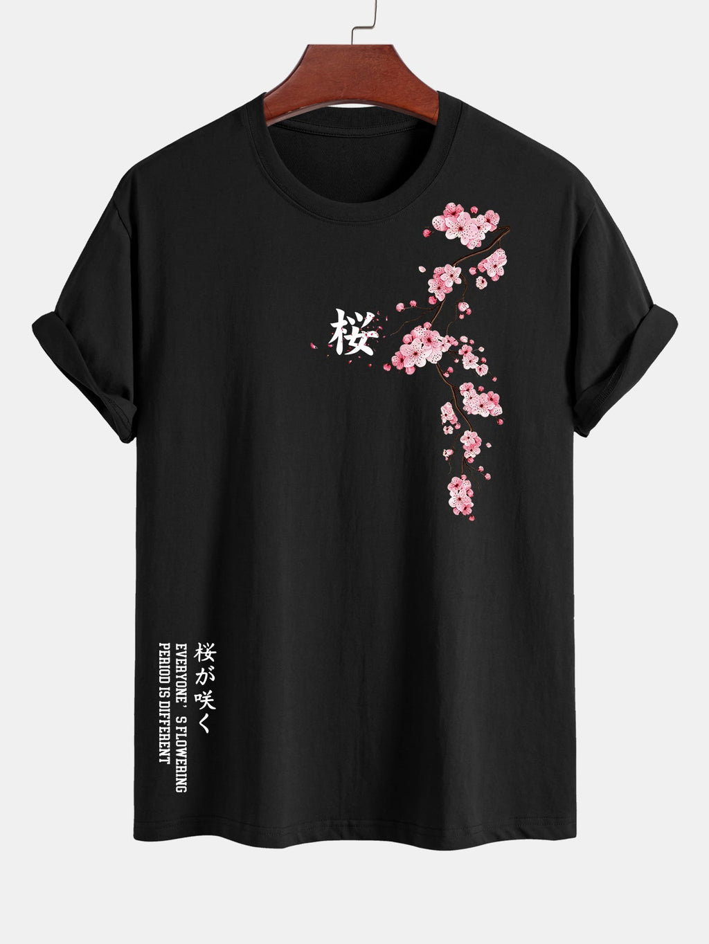 Regular Fit Cherry Blossoms Print Cotton T-Shirt