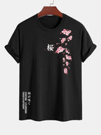 Regular Fit Cherry Blossoms Print Cotton T-Shirt
