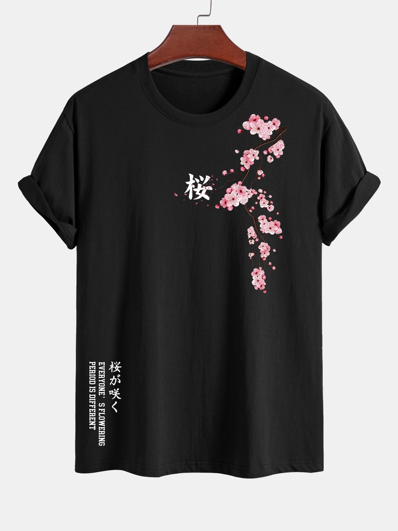 Regular Fit Cherry Blossoms Print Cotton T-Shirt