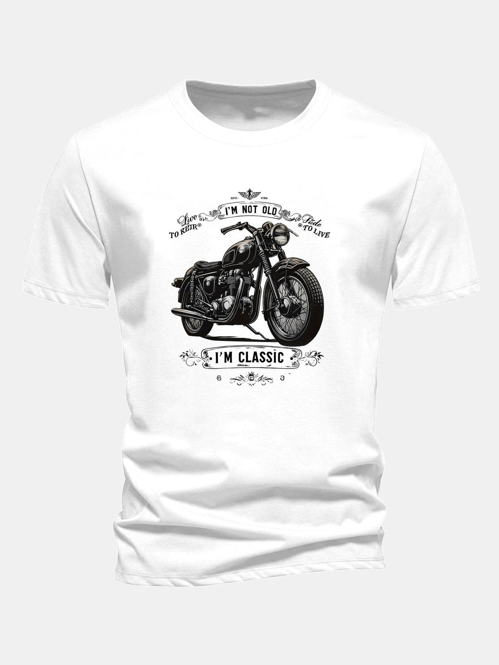 Regular Fit Classic Motorcycle Print Cotton T-Shirt