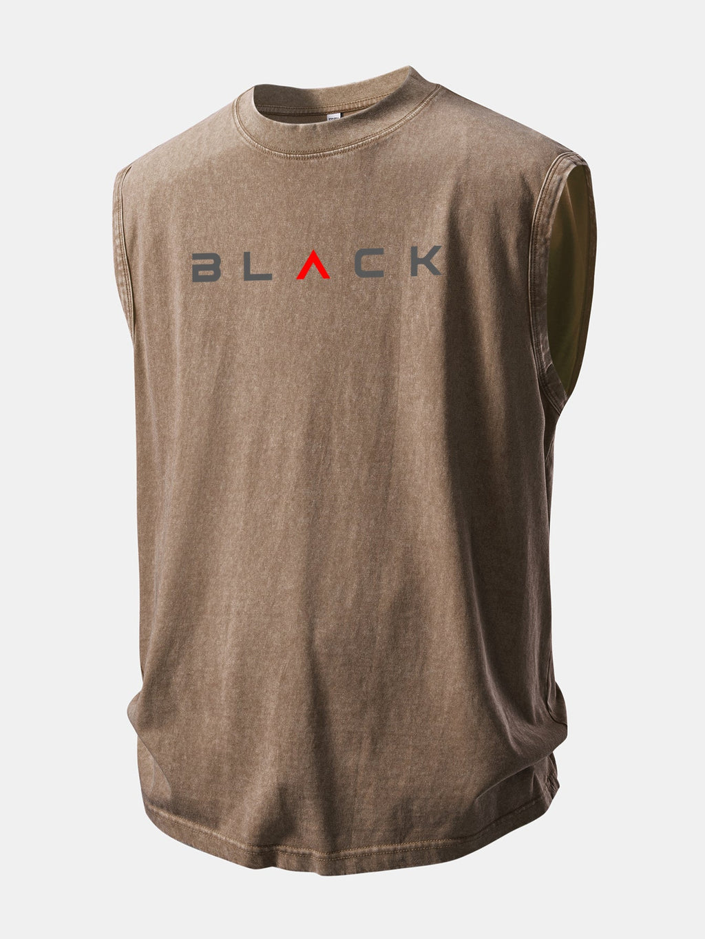 Black Print Washed Distressed Tank Top