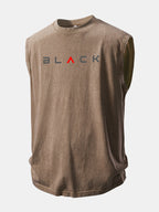 Black Print Washed Distressed Tank Top