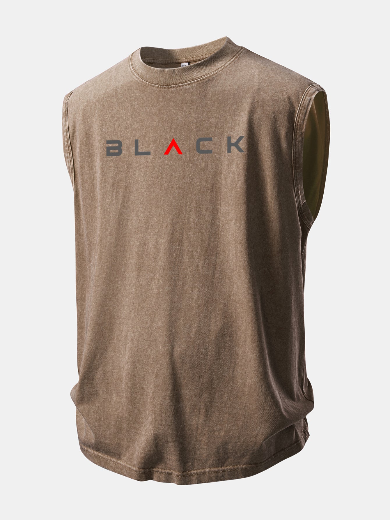 Black Print Washed Distressed Tank Top