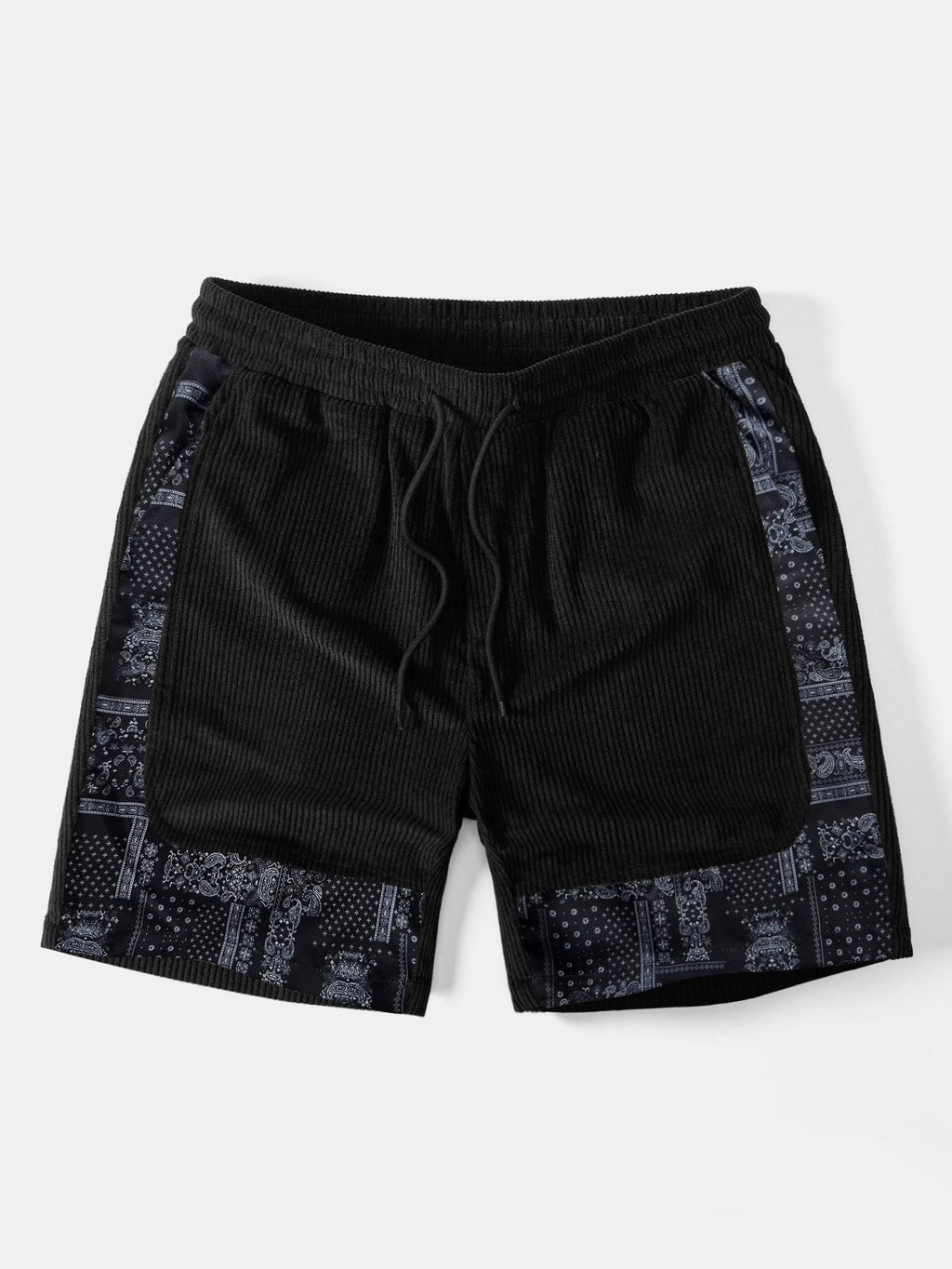 Paisley Print Patchwork Corduroy Shorts