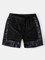 Paisley Print Patchwork Corduroy Shorts